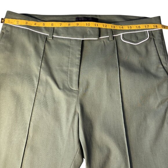 Worth New York Olive Green Dress Pants With White Piping Flat Front - Picture 6 of 12
